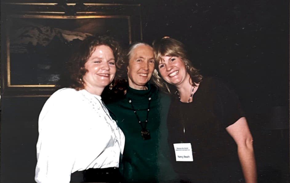 Kathleen Soldati, left, with Jane Goodall and another guest