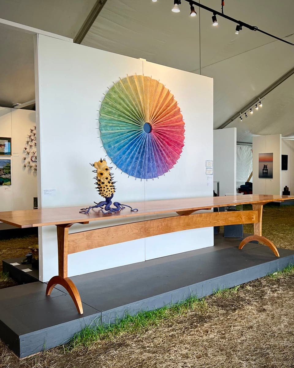 Fine craft on display in the exhibition tent at the League of NH Craftsmen's annual fair at Mount Sunapee